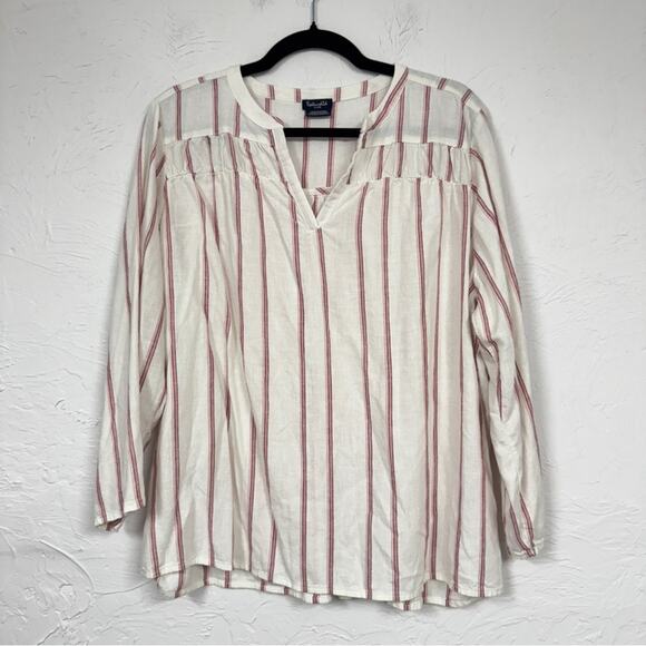 Splendid Linen White Pink Striped Blouse Women’s XL Beachy Breathable Casual Top - Picture 1 of 8